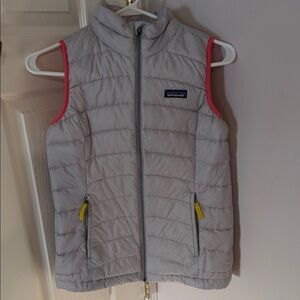 Patagonia Kids Light Gray Vest with Pink and Yellow Accents